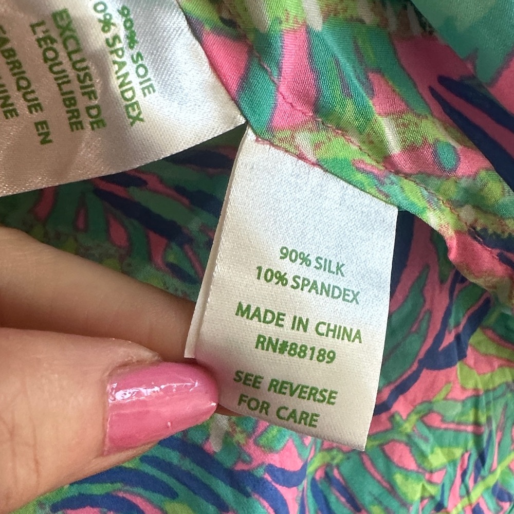 Lilly Pulitzer silk Pink and Green Off-Shoulder Blouse - Picture 6 of 8